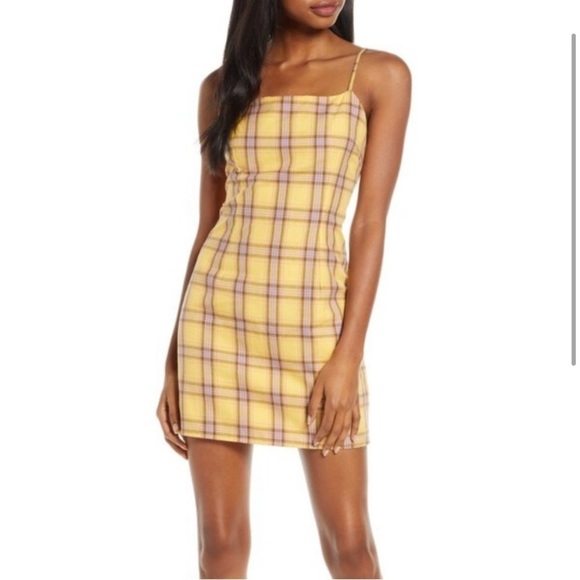 BB Dakota x Steve Madden Yellow Plaid 90s Inspired Cotton Dress - Picture 2 of 11